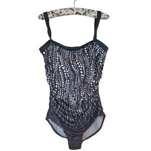 Maxine of Hollywood Plus Size 16 Black White Polka Dot One Piece Swimsuit